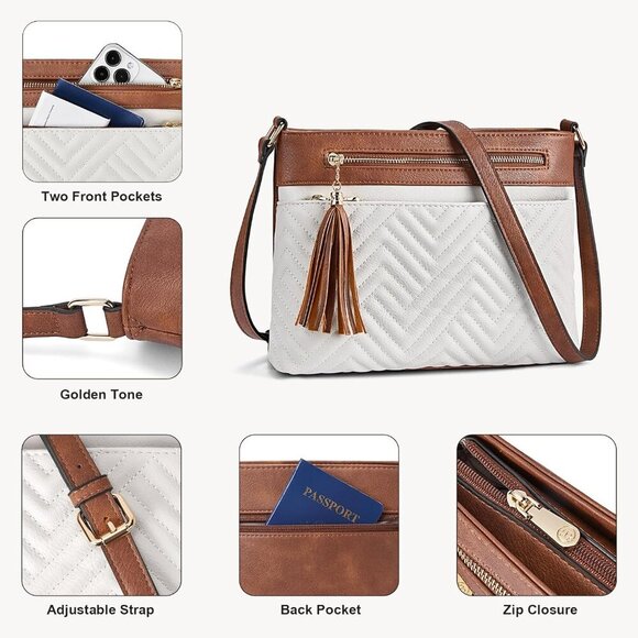 BOSTANTEN Quilted Crossbody Bag for Women, Medium Shoulder Purse with Tassel - Picture 3 of 6